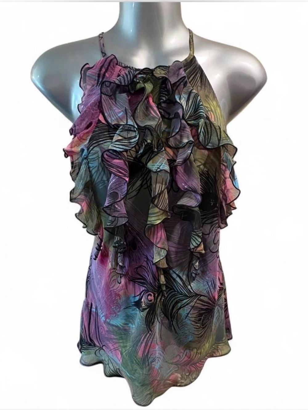 BISOU BISOU Y2K Ruffled Halter Neck Multicolor Women's Top M